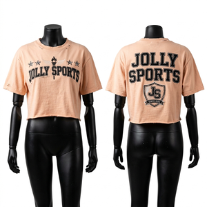 Camiseta Corta para Mujer, Algodón Premium, Jersey Turquesa, Estampado con Gráficos, Parche con Logotipo Personalizado, Estilo Urbano, Transpirable - Product Image 2