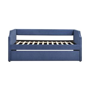 Moderno contemporaneo mobili in legno blu testurizzato tessuto divano letto imbottito con stalla 1pc letto in una scatola - Product Image 5