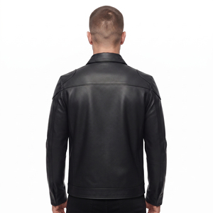 Veste en cuir pour homme, style motard, entièrement boutonnée, manches longues, avec poches poitrine - Product Image 2