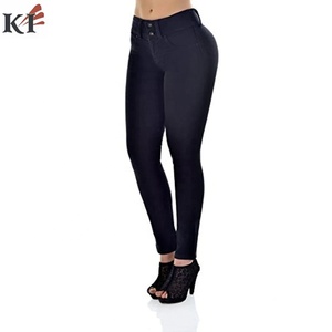 Wholesale Custom Women <b>Elastic</b> Stretch <b>Jeans</b> High <b>Waist</b> Solid Color Trousers Women Pencil Pants Skinny <b>Jeans</b> Denim Pants Vintage - Product Image 3