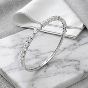 2.500CTW Mixed Cut Pear Prong Set Lab Grown Diamond <b>Bangle</b> <b>Bracelet</b> Yellow Gold IGI Certified Luxury Stackable Wristband Women - Product Image 3