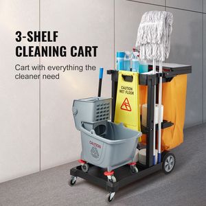 Carrello per Pulizie Professionale con 3 Ripiani e Copertura in PVC da 25 Galloni, Capacità 200 Libbre, Carrello in Plastica per Hotel - Product Image 2