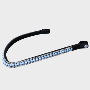Fronture de cheval en cuir noir de luxe, ornée de cristaux blancs à trois rangs et de perles rouges, avec des strass étincelants en forme de vague, disponible en taille full cob. - Product Image 4