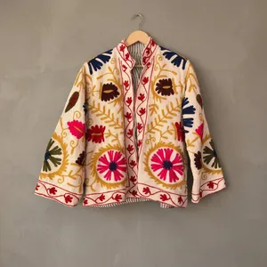 Broderie florale vintage style bohème Suzani, art populaire coloré, ethnique, fait main, 100% coton, respirant, anti-plis, pour femme - Product Image 3