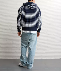 Top Selling OEM Custom Logo Striped Printed Regular Fit Full <b>Zip</b> Men's Hoodies 340 GSM 100% Cotton French Terry Knitted Fabrics - Product Image 4