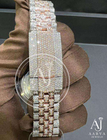 Montre mécanique de luxe Hip Hop sertie de moissanite, affichage analogique en verre avec chiffres romains et date, bracelet en acier inoxydable de 20 mm, étanche 10 bars
