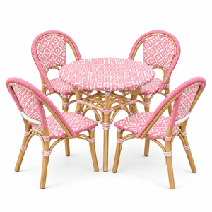 Ensemble de salle à manger d'extérieur en rotin 4 places avec table ronde et chaises, style méditerranéen, meubles de jardin - Product Image 1