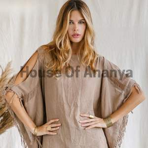Poncho de Algodón Crudo para Mujer, Estilo Boho, Túnica Fluida, Hippie, Gitana, Hombros Descubiertos, Ropa de Verano, Regalo para Ella - Product Image 2