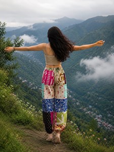 Pantalon Harem Unisexe Jaif Textiles Boho en Patchwork, Tissu Coton Respirant d'Été avec Cordon de Serrage et Motif Tie-Dye - Product Image 4
