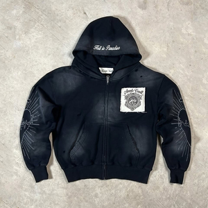 Sudadera de Forro Polar 100% Algodón Grueso con Estampado Vintage Minimalista Ecológico Personalizado OEM, con Pedrería Brillante - Product Image 1