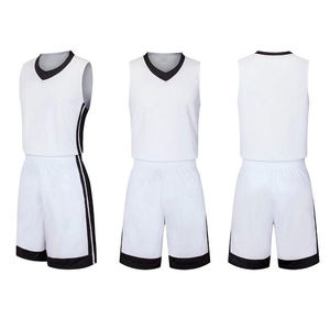 Ensemble d'uniformes de basketball sans manches à col en V, séchage rapide, respirant, polyester/coton, taille élastique, logo personnalisé sur le devant, maillot d'équipe - Product Image 1