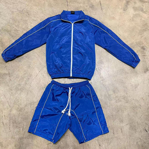 Custom Men's Windbreaker Shorts <b>Set</b> Reflective Zip-up Jacket Autumn Casual <b>Knitted</b> Tracksuit Sportwear Custom Logo 320g - Product Image 4