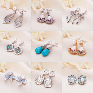 Pendientes Colgantes de Perlas de Agua Dulce con Lazo Retro de Moda, Pendientes Elípticos de Turquesa Genuina para Mujer - Product Image 4