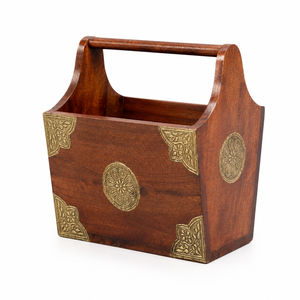 Indirae Artistry Handcrafted Traditional Wooden Magazine Holder Multifunction Decorative Book Newspaper Storage <b>Rack</b> Metal - Product Image 3