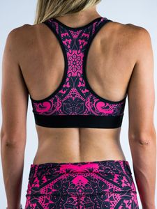 Soutien-gorge de sport dos nageur pour femme, imprimé cachemire rose et noir, maintien moyen, pour yoga et entraînement, respirant, en Spandex et Polyester - Product Image 4