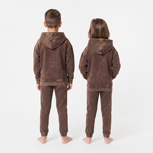Conjunto deportivo de dos piezas con capucha y cremallera, de algodón con lavado ácido, estilo oversized, de manga larga, color sólido, informal. - Product Image 4
