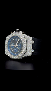 Reloj de Pulsera para Hombre, Personalizado a Mano, Cronógrafo, Esfera Negra con Incrustaciones de Diamantes Moissanite VVS, Mecánico, Totalmente Personalizable - Product Image 4