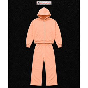 Conjunto de chándal para hombre rosa melocotón, sudadera con capucha de cremallera completa, pantalones deportivos de pierna recta, ropa deportiva informal, traje de jogging liso, venta al por mayor y personalizado - Product Image 5