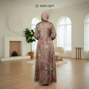 Shouqin Ziva - Elegante Vestido Maxi de Satén de Seda con Estampado Floral para Mujer Musulmana, Manga Larga, Abaya Modesta, Ropa Islámica, Jalabiya Antiarrugas - Product Image 4