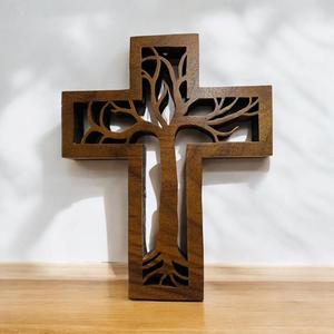 Croix murale en bois traditionnelle, faite à la main, décoration religieuse chrétienne à suspendre pour la maison, l'église, la salle de prière, collection de cadeaux - Product Image 4