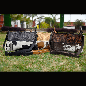 Bolso Bandolera de Cuero Vacuno Estilo Bohemio Occidental con Pelo Natural y Correa Ajustable - Product Image 2