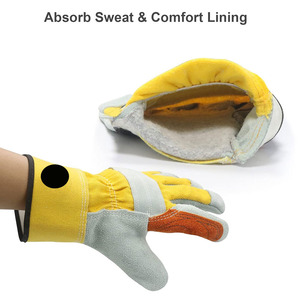 Cow Split Leather Anti-Static Grain Safety Anti-Slip Anti-Cut Working <b>Gloves</b> Heavy Duty Work Lining Rubberized Cuff 10-inch - Product Image 3