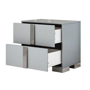 Elegante Comodino Grigio con Piedini in Metallo e Specchio, 2 Cassetti per Camera da Letto e Soggiorno - Product Image 6