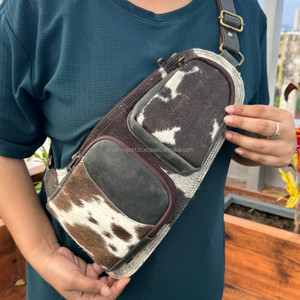 Date mode cheveux sur peau de vache en plein air unique épaule poitrine sac Western en cuir véritable cyclisme sport sac à bandoulière pour unisexe - Product Image 2