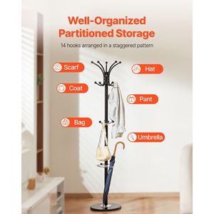 Appendiabiti Autoportante con 14 Ganci, Base in Marmo Stabile e Portaombrelli, Stand Appendiabiti in Metallo per Ingresso, Corridoio o Camera da Letto - Product Image 5