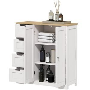 Mobile bagno moderno autoportante con 4 cassetti, 2 ante e ripiano regolabile, bianco - Product Image 1
