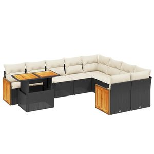 Set Divano da Esterno in Polyrattan Nero 10 Pezzi con Cuscini, Arredamento Elegante per Patio con Sedute Componibili - Product Image 2