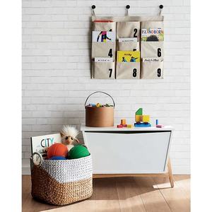 Sustainable Hand Woven White and Natural Water Hyacinth <b>Basket</b> Laundry <b>Hamper</b> Storage Bin with Ring Handles <b>for</b> Home - Product Image 3