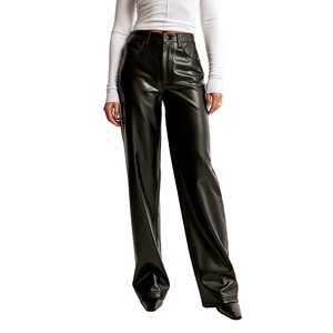 Pantalón de cuero verde personalizado para mujer Nuevo diseño Vuelo de invierno de gran tamaño XL Casual al aire libre con logotipo y cintura media delantera plana - Product Image 1