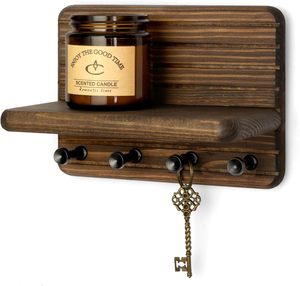 Petit porte-clés mural de style farmhouse pour la décoration de la maison, mini porte-clés mural en bois de 7 pouces avec 4 crochets et étagère flottante - Product Image 1