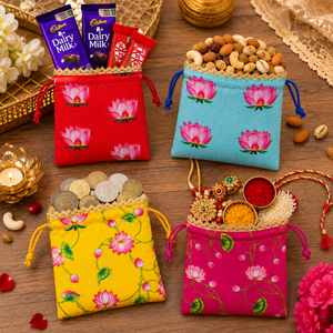 Handmade <b>Mini</b> Party Favor Potli Bag Assorted Color Fabric Drawstring Pouch with Inside Lining Both <b>Side</b> Printed Gift Bag - Product Image 6