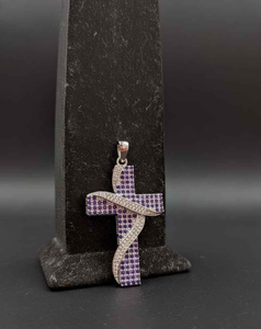 Colgante de Cruz con Zafiro Azul y Moissanita Redonda, Plata de Ley 925, Joyería Fina Religiosa, Colgantes y Dijes - Product Image 2