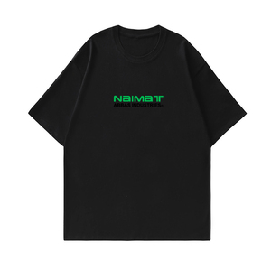 เสื้อยืดแขนสั้นสีดำสำหรับผู้ชายไนมัตพร้อมพิมพ์โลโก้สีเขียวทรงปกติเสื้อคอกลมผ้าฝ้ายเจอร์ซีย์ลำลอง - Product Image 5