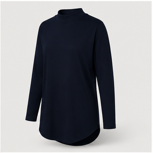 Damen Dunkelblaues Mock-Neck Langarm Relaxed Longline T-Shirt WTS-0020 - Product Image 4