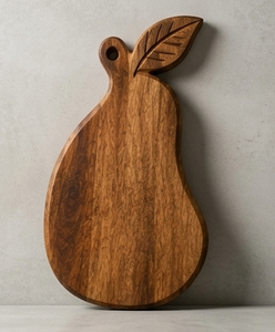 Planche à découper en bois de manguier massif, finition noyer, pour cuisine, plateau à fromage et charcuterie, avec support en forme de feuille et de tige - Product Image 4
