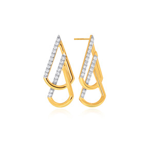 Boucles d'oreilles minimalistes en or jaune avec diamants pour femmes, à porter au quotidien, avec diamants de laboratoire taille ronde, design géométrique - Product Image 2