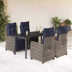5 Piece Gray Poly <b>Rattan</b> Patio Dining Set with <b>Cushions</b> Elegant Garden Sets - Product Image 1