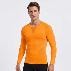 Unisex <b>White</b> Printed Lightweight <b>Long</b> Sleeve Crew Neck Breathable Mesh Sport Shirt Skinny Fit Polyester Summer Athletic Front - Product Image 6