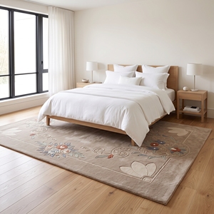 Tapis moderne à motifs floraux tufté à la main, beige, taupe, bleu, terre cuite, en laine, antidérapant, à poils moyens, tapis d'appoint Azka Arts - Product Image 6