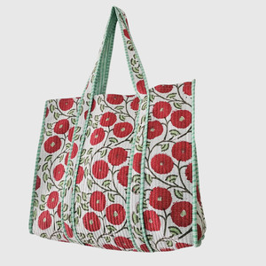 Sac fourre-tout en coton fleuri avec broderie, style bohème, ouvert en haut, pour le shopping toutes saisons - Product Image 2