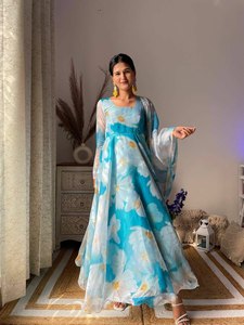 Mejor precio colección Digital impreso verano vestido de novia de longitud larga Organza Tabby seda étnica Salwar cómodo - Product Image 2