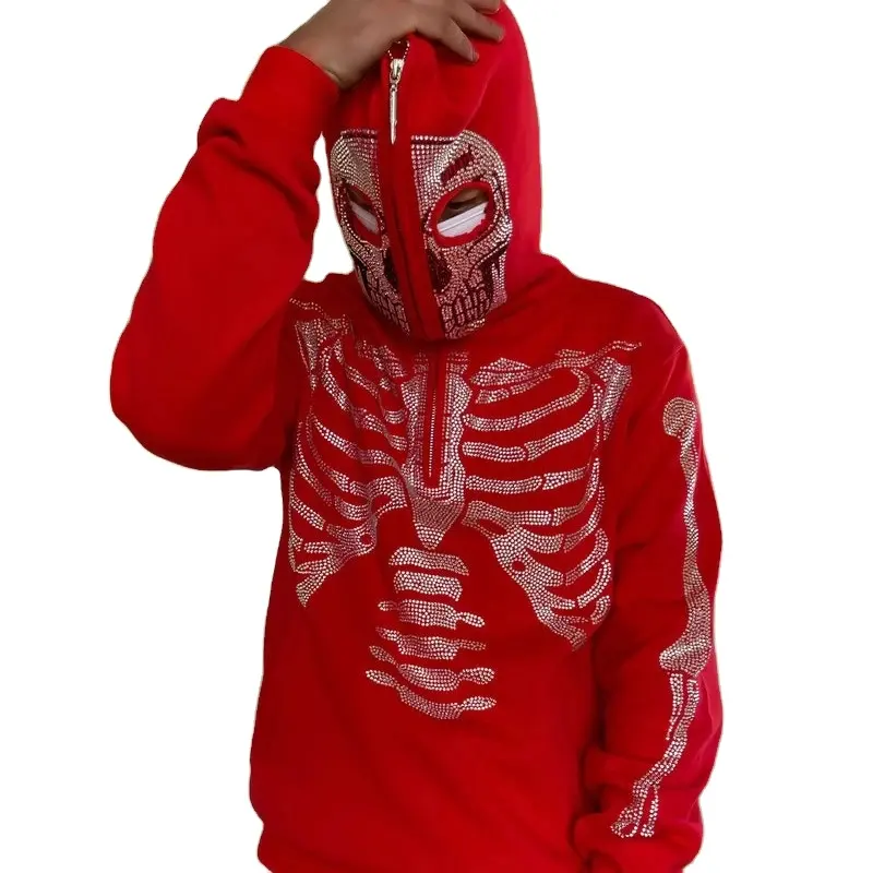 Long Sleeve Custom Printed Zip Up Hoodie Sweatshirt Full Face Zip Up Red Hoodie With Eye Holes