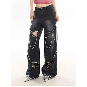 OEM <b>Vintage</b> Wide Leg Women <b>Jeans</b> Pants High Rise Denim Trousers Wholesale High Rise <b>Flare</b> Women <b>Jeans</b> Pants Elastic Denim - Product Image 2