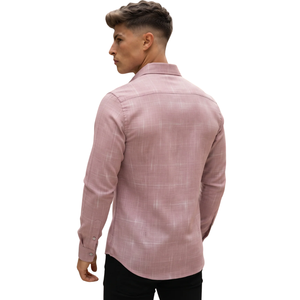 Chemise en flanelle pour homme rose poudré, manches longues, boutonnée, à carreaux, décontractée, tissu brossé doux, mode streetwear, vente en gros - Product Image 2