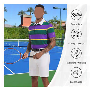 Polo de rugby streetwear en tissu piqué, personnalisé, à manches courtes, rayé, pour hommes - Product Image 3