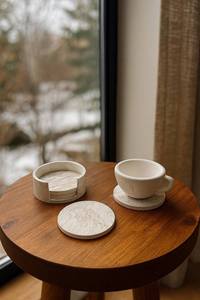 White and Gold Marble <b>Coaster</b> <b>Set</b> of 4 With Chic Holder Handcrafted Design For Elegant Home Decor and Drink Use - Product Image 4